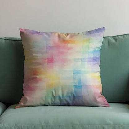 Pastel Rainbow Cushion Cover, Soft Watercolor Grid Throw Pillow Cover