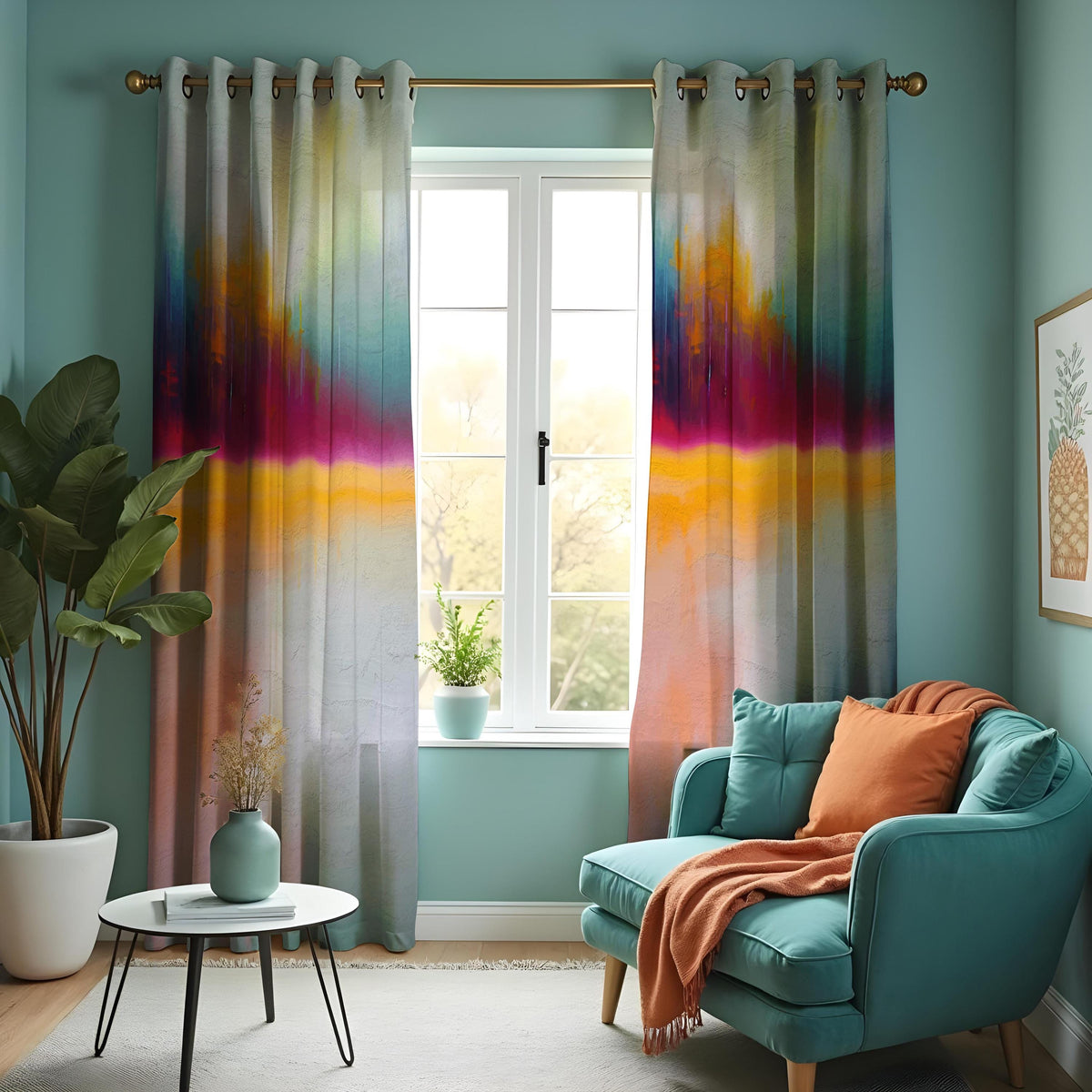 Colorful Ombre Sunset Curtains, Abstract Gradient Drapes