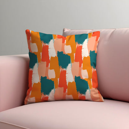 Abstract Brushstroke Cushion Cover, Bold Teal, Orange & Coral Pillow Case