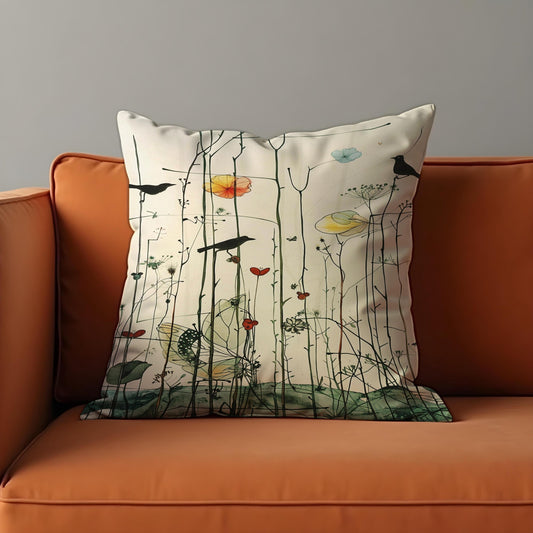 Botanical Bird Cushion Cover, Minimal Nature Pillow Case