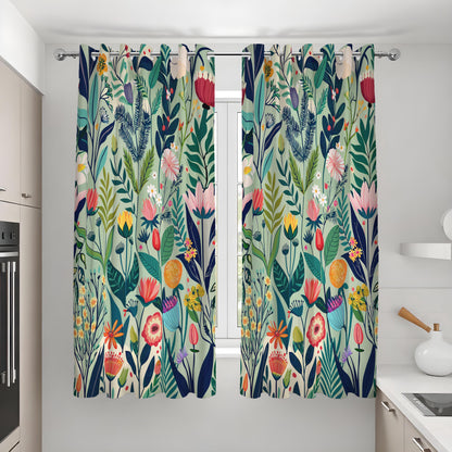 Vibrant Flower & Leaf Curtains, Colorful Botanical Drapes