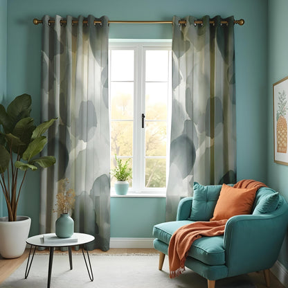Grey Watercolor Abstract Curtains, Neutral Minimalist Drapes
