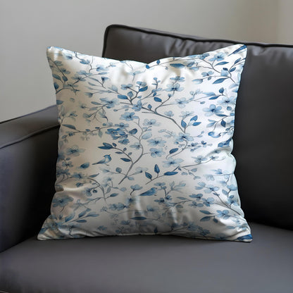 Blue Bird Floral Cushion Cover, Botanical Pillow Case