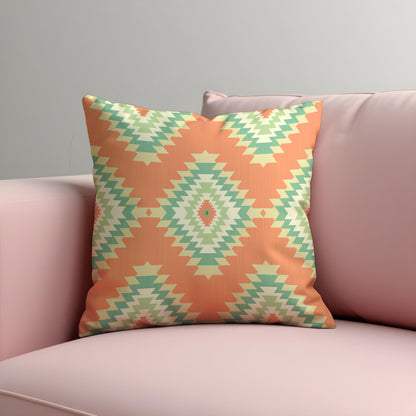 Southwestern Aztec Cushion Cover, Peach & Mint Tribal Throw Pillow Cover