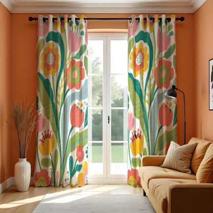 Bright Oversized Floral Curtains, Colorful Botanical Drapes