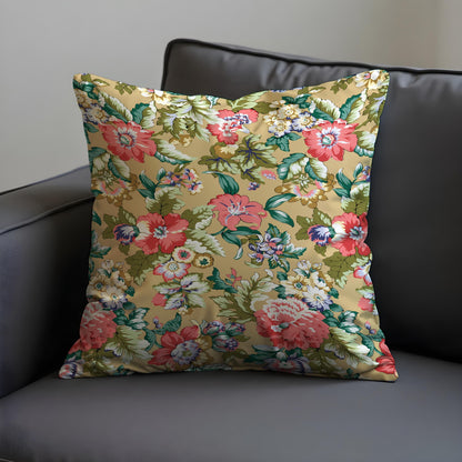 Farmhouse Botanical Cushion Cover, Coral & Cream Floral Print Pillow Cover