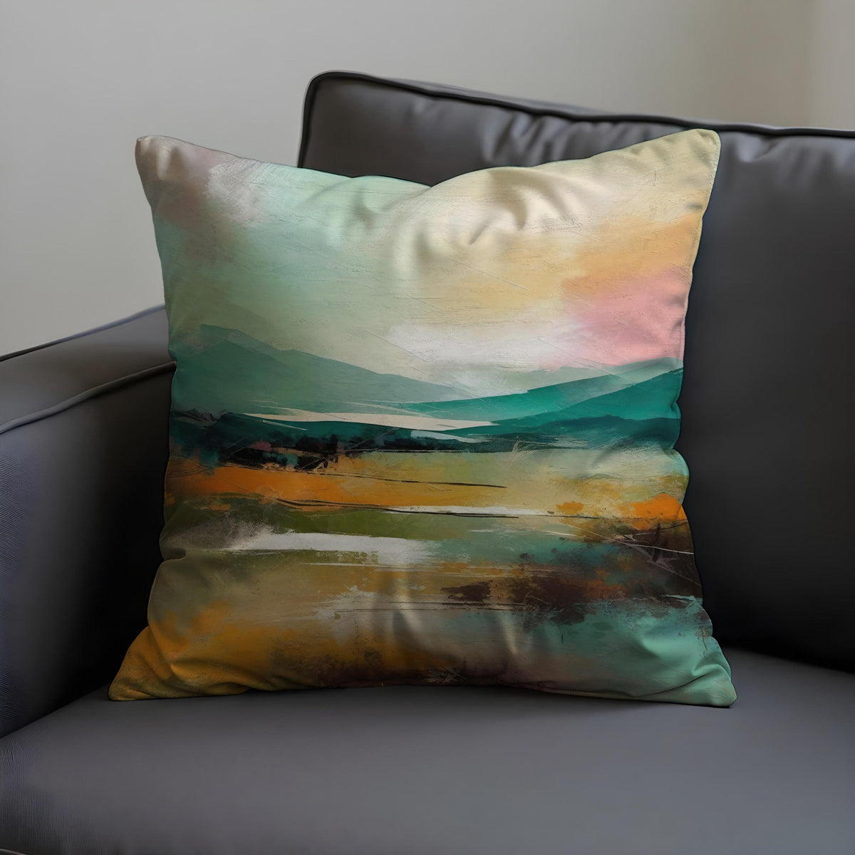 Abstract Landscape Cushion Cover, Scenic Nature Throw Pillow Case