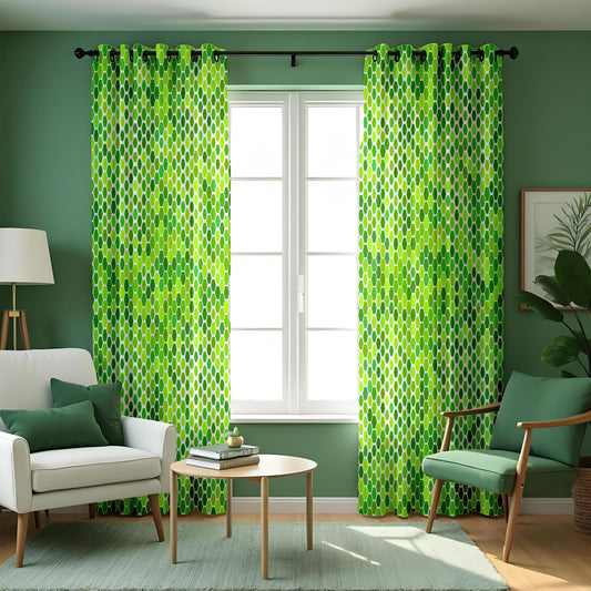 Green Honeycomb Geometric Curtains, Made to Measure Drapes