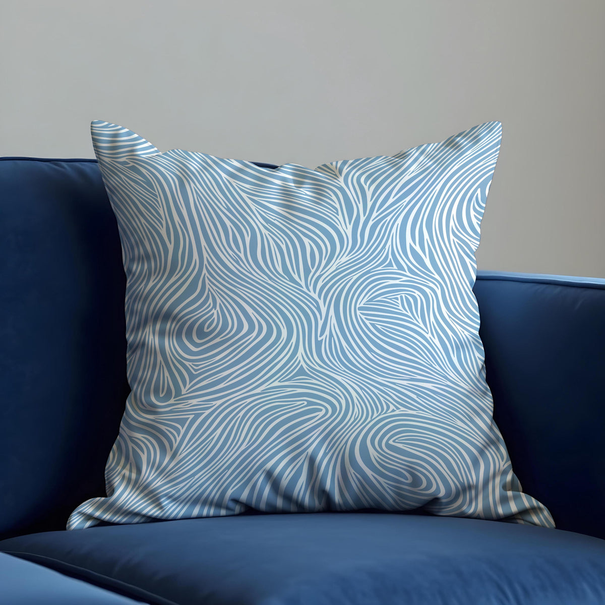 Light Blue Wave Throw Pillow Cover, Line Art Cushion Case
