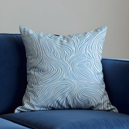 Light Blue Wave Throw Pillow Cover, Line Art Cushion Case