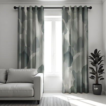 Grey Watercolor Abstract Curtains, Neutral Minimalist Drapes