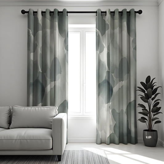 Grey Watercolor Abstract Curtains, Neutral Minimalist Drapes
