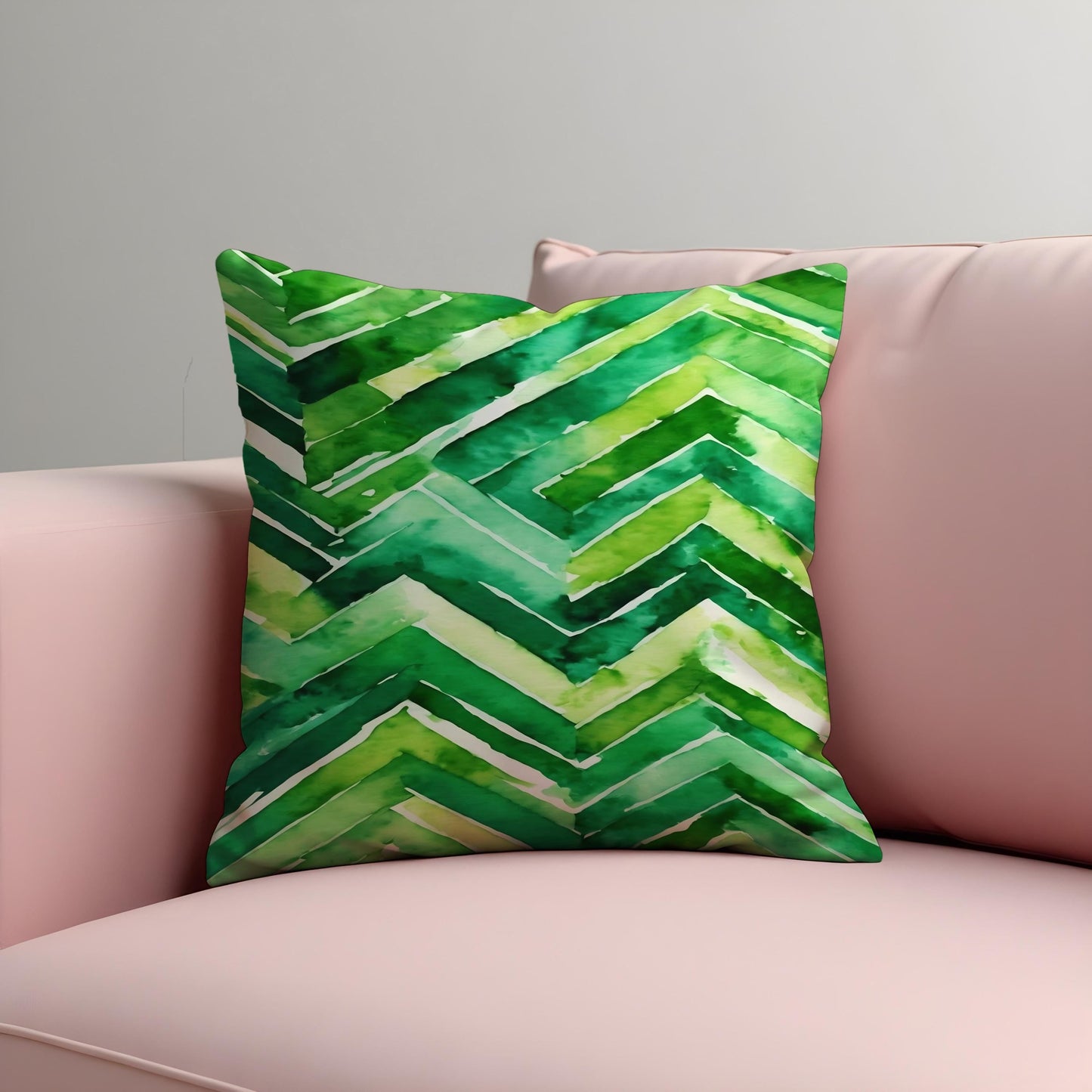 Green Chevron Watercolor Cushion Cover, Modern Throw Pillow Cover