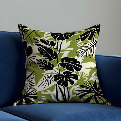 Black Green Leaf Cushion Cover, Tropical Pillow Case