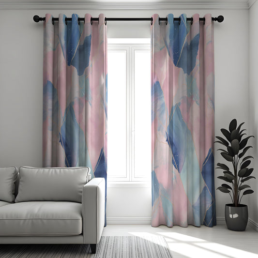 Pastel Blue Pink Watercolor Curtains, Abstract Art Drapes
