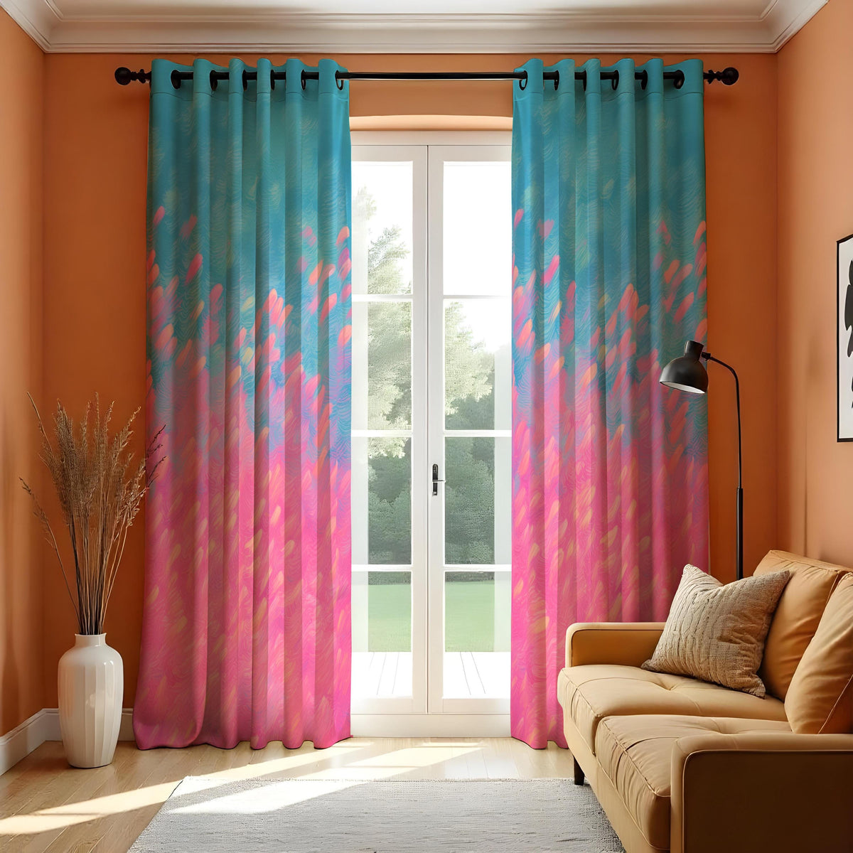 Pink Blue Ombre Curtains, Gradient Abstract Window Drapes
