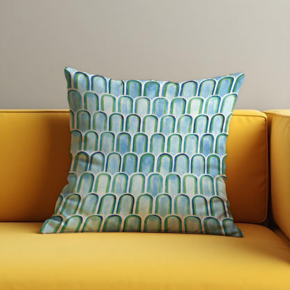 Blue and Green Arch Pattern Throw Pillow Cover, Cushion Case