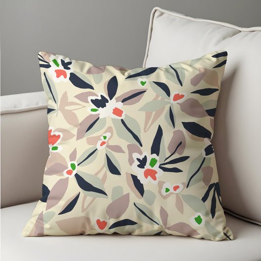 Floral Cushion Cover, Paint Abstract Leaves & Flowers Pillow Cover