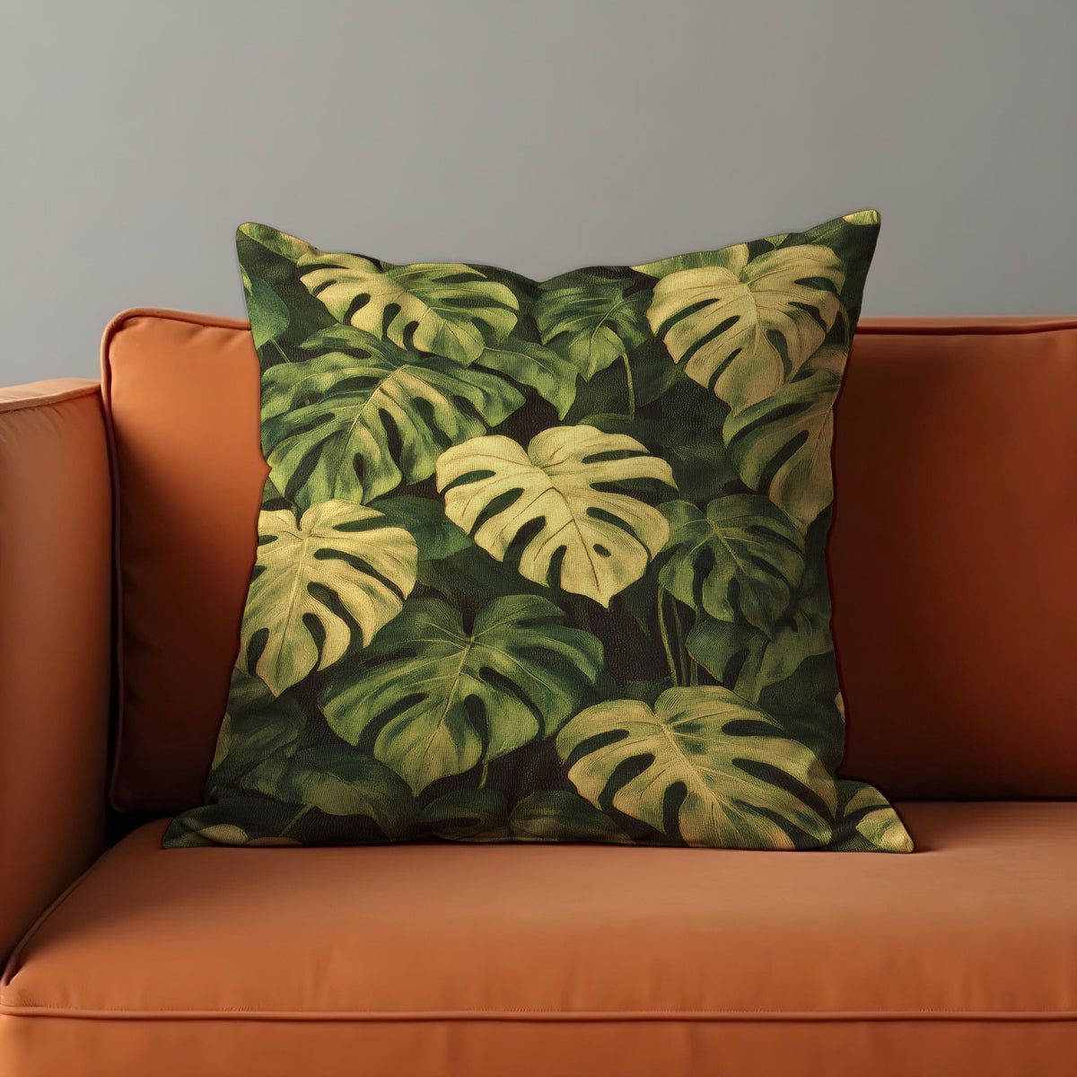 Green Monstera Cushion Cover, Tropical Leaf Throw Pillow Case