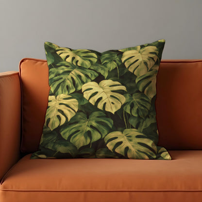 Green Monstera Cushion Cover, Tropical Leaf Throw Pillow Case