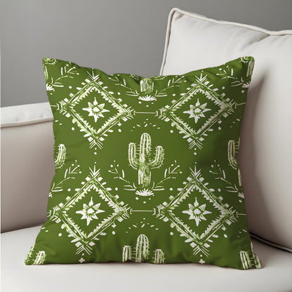 Green Southwestern Cushion Cover, Cactus and Tribal Print Pillow Case