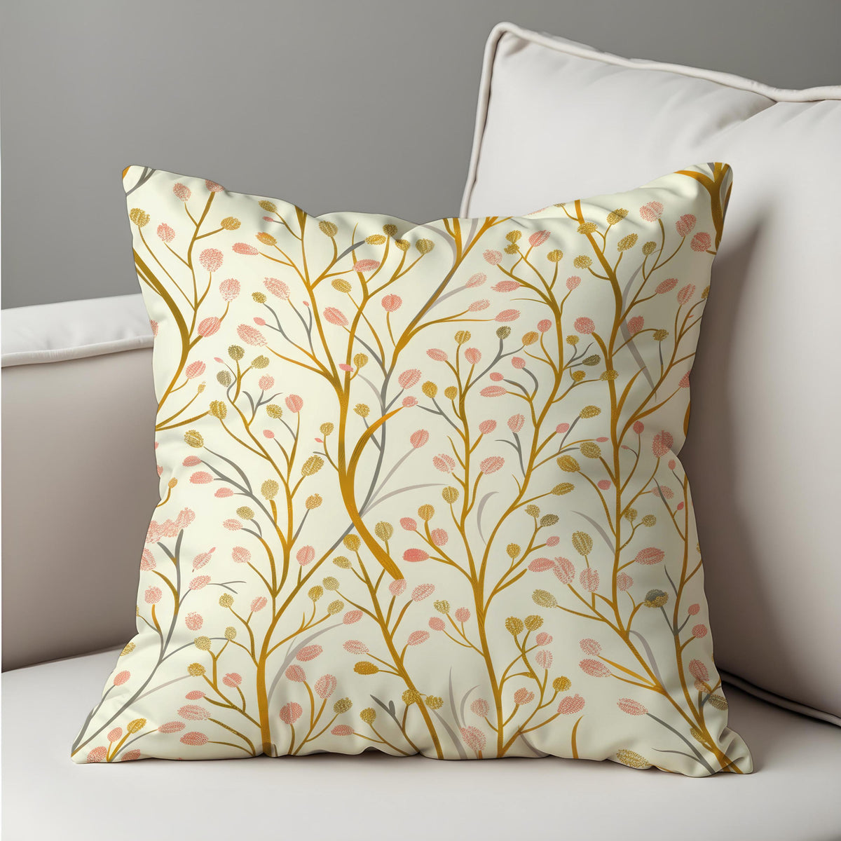 Floral Cushion Cover, Neutral Botanical Modern Throw Pillow Case