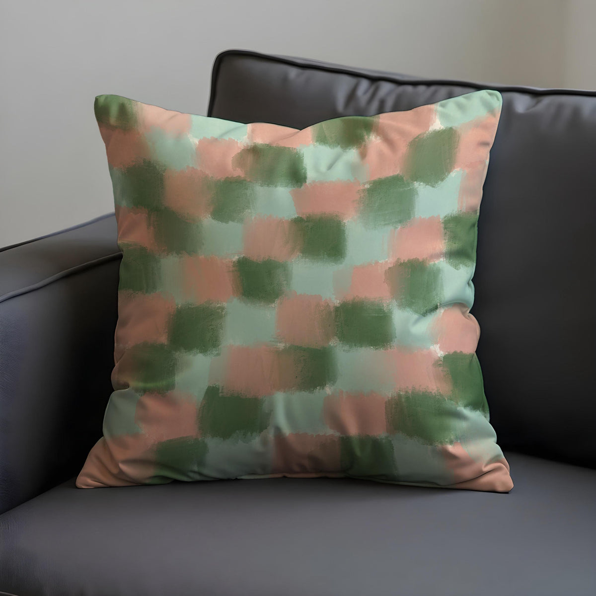 Pastel Green Blush Check Cushion Cover, Pillow Case