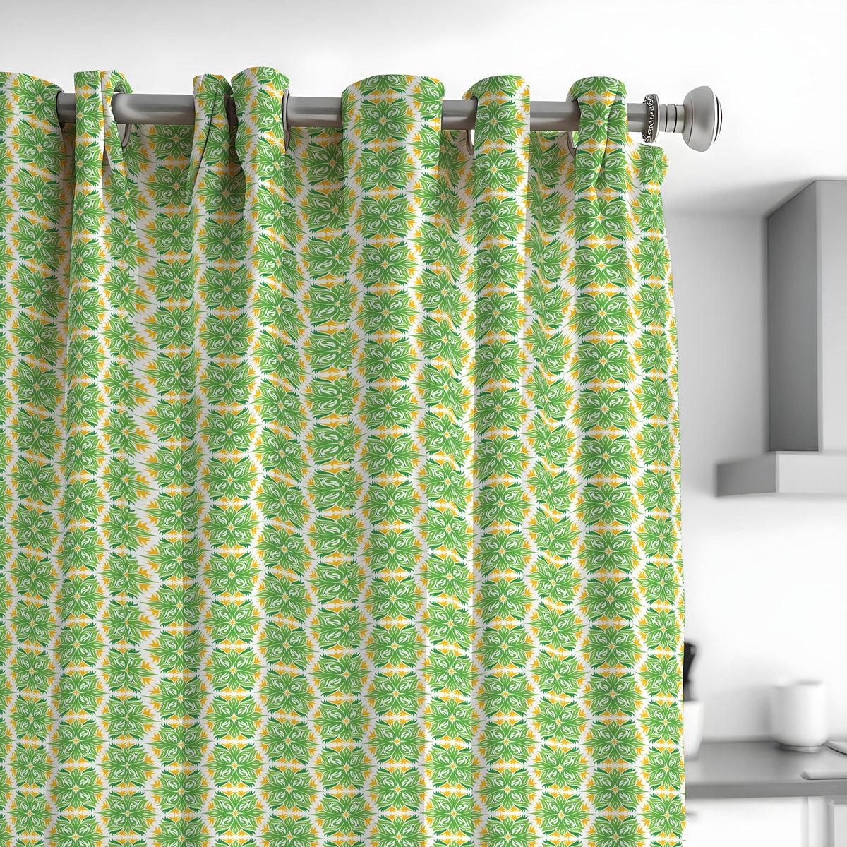Green Tropical Leaf Curtains, Custom Eyelet Rod Pocket Drapes