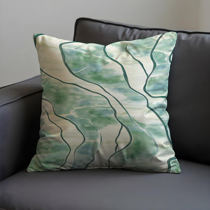Green Abstract Cushion Cover, Line Pattern Pillow Case