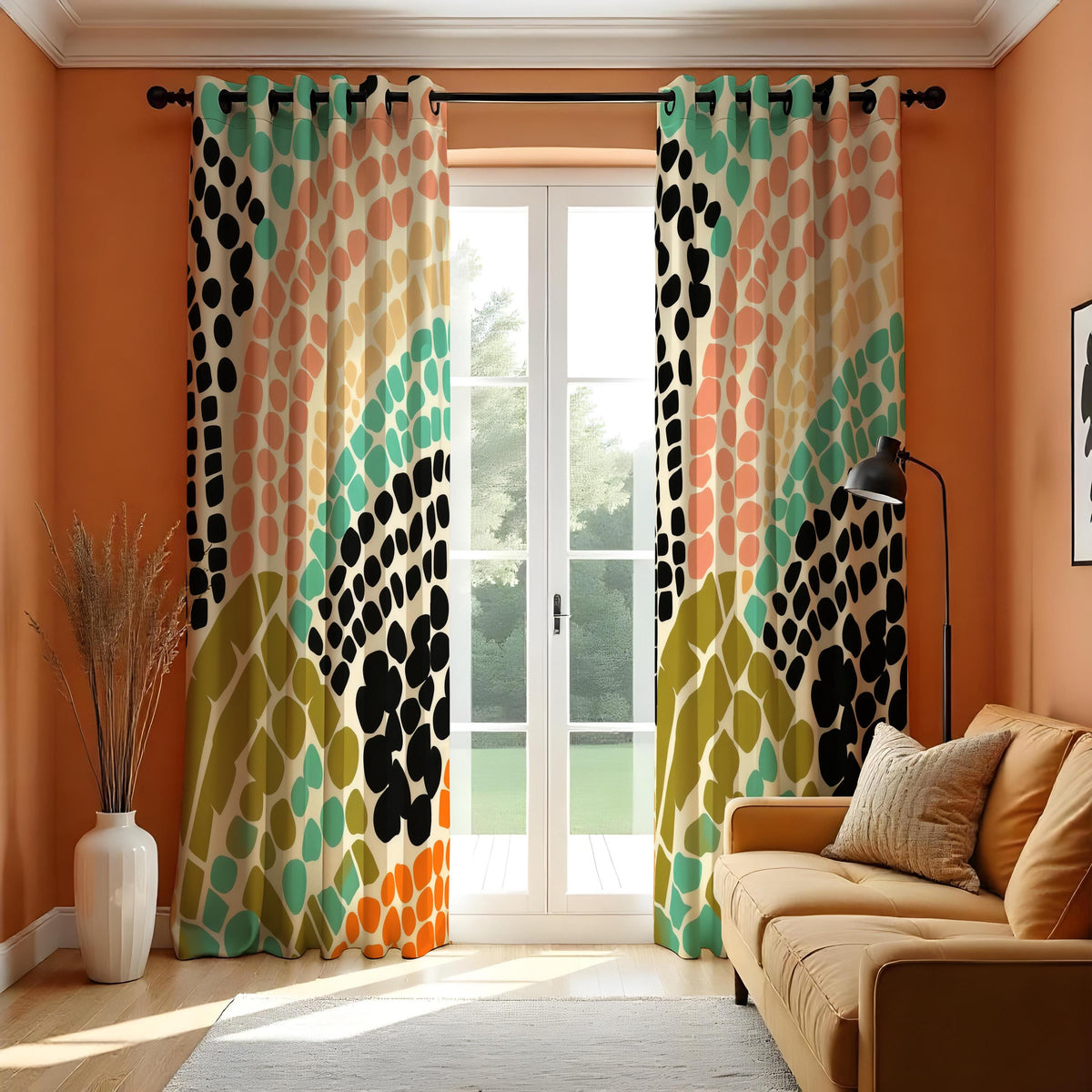 Colorful Retro Dot Curtains, Abstract Geometric Drapes