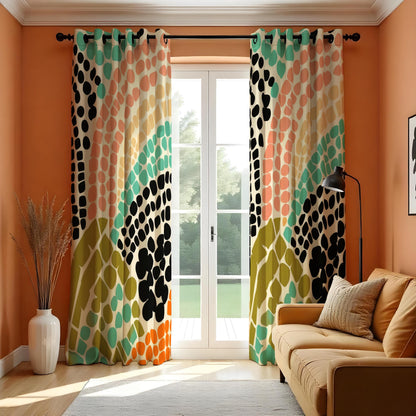 Colorful Retro Dot Curtains, Abstract Geometric Drapes
