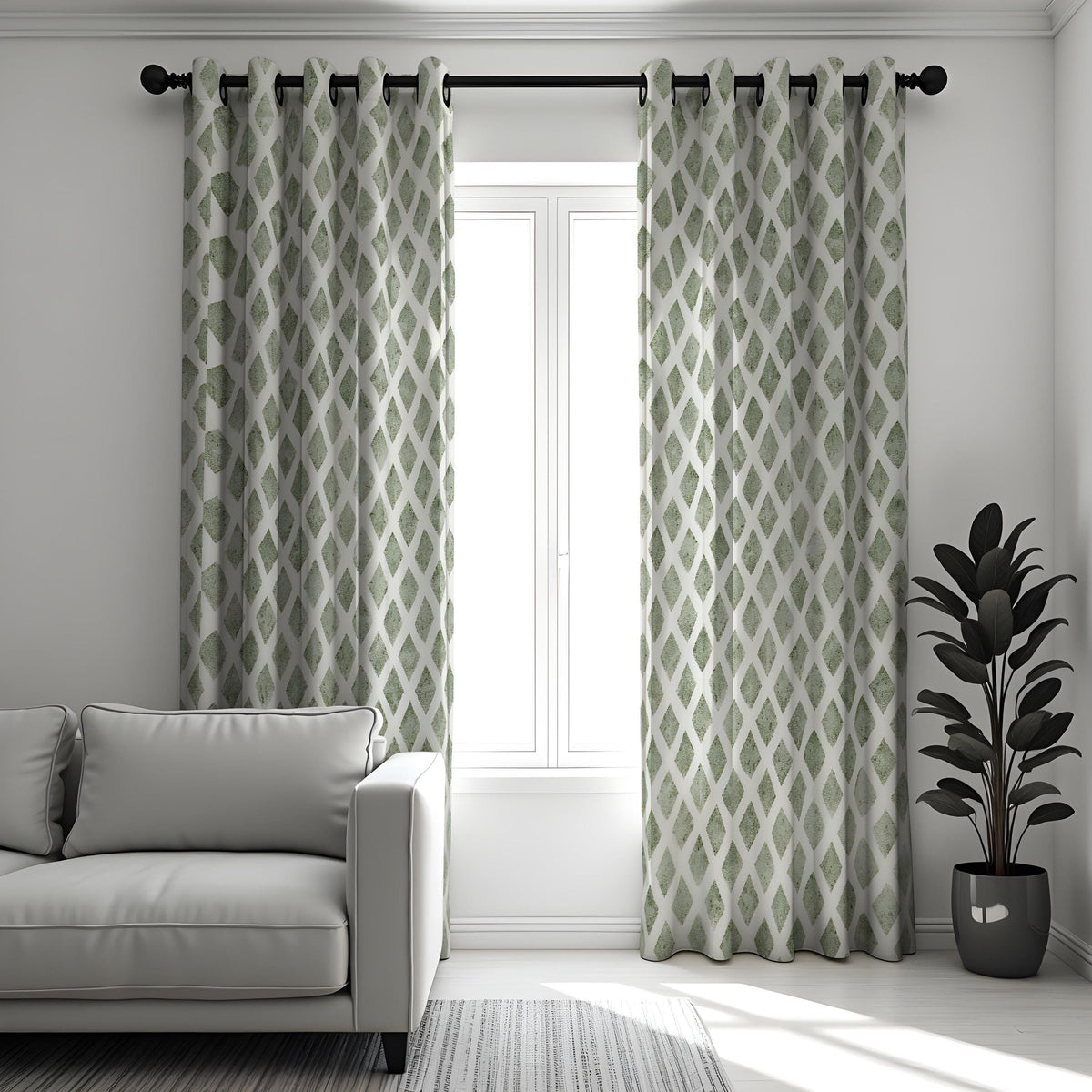 Green Geometric Curtain Panels, Abstract Print Custom Drapes