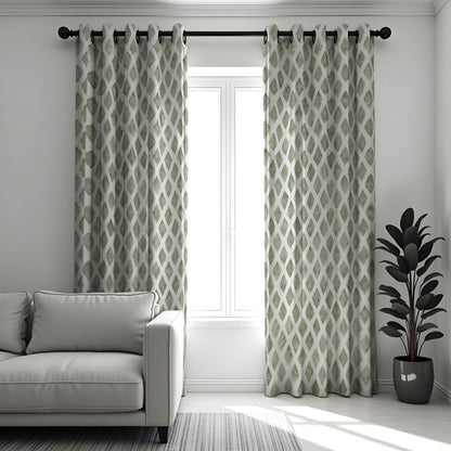 Green Geometric Curtain Panels, Abstract Print Custom Drapes