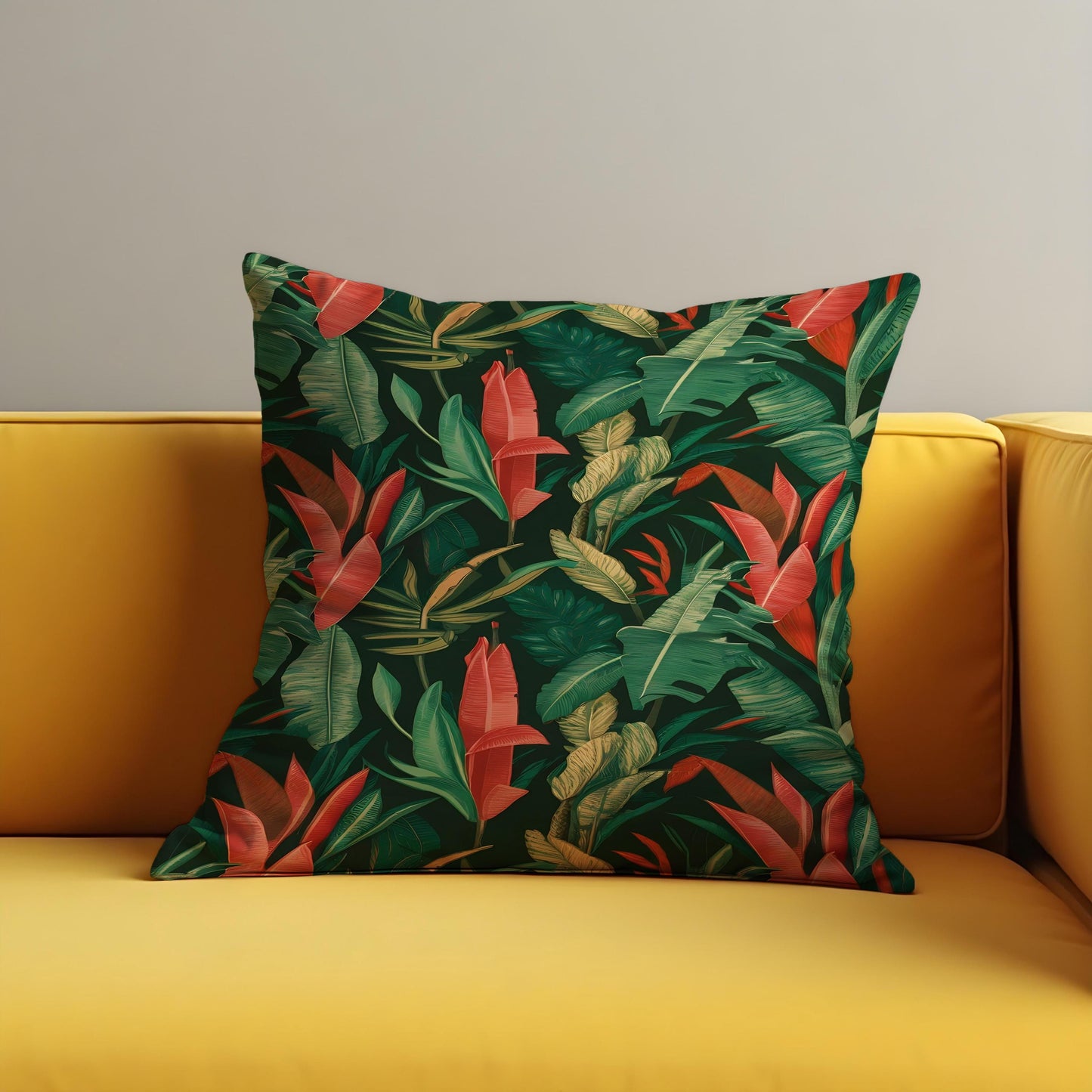 Tropical Banana Leaf Cushion Cover, Dark Green Jungle Pillowcase