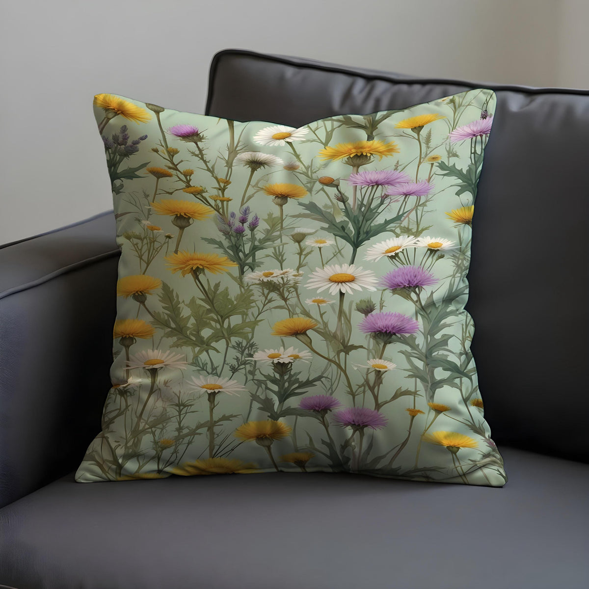 Wildflower Cushion Cover, Meadow Floral Throw Pillow Case