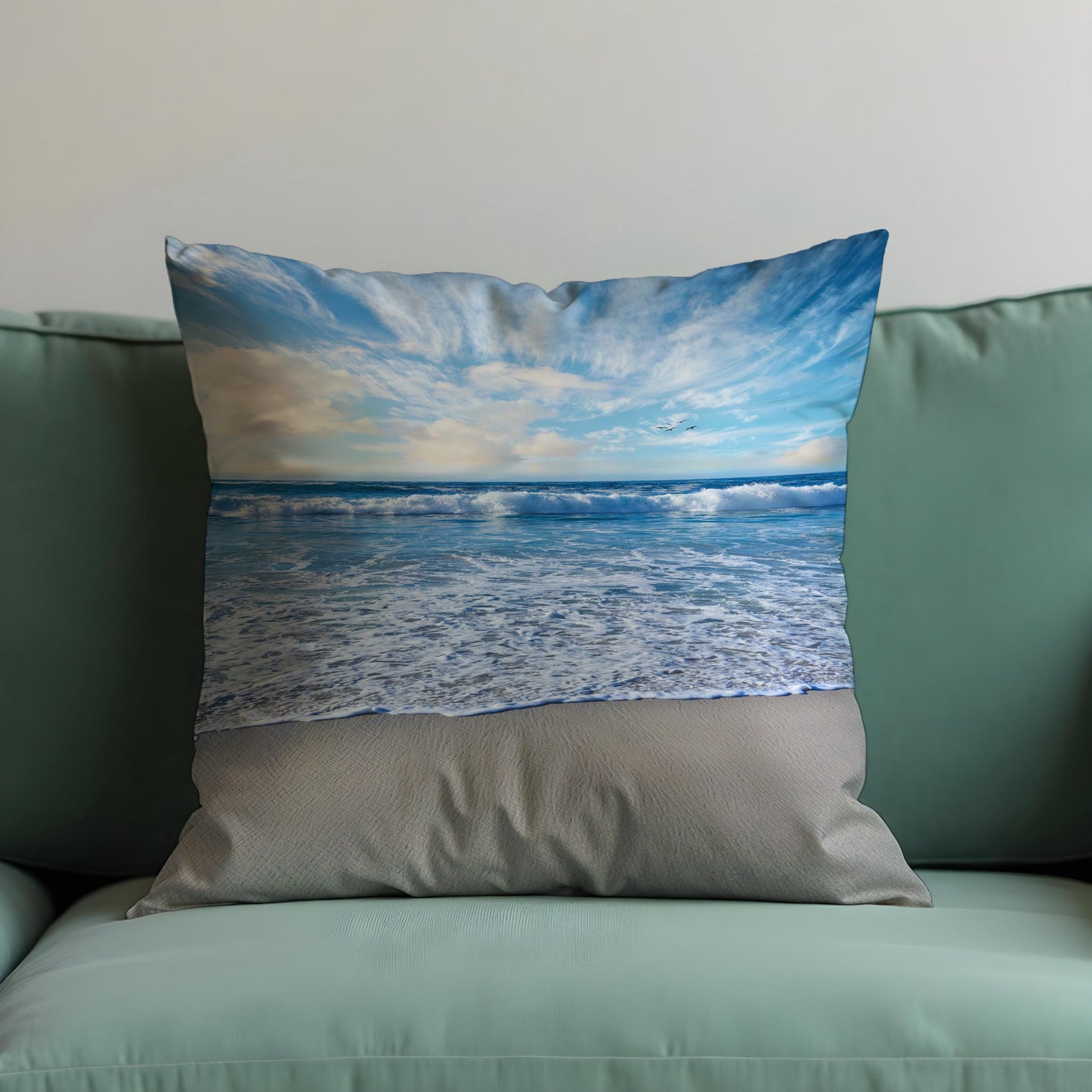 Ocean View Cushion Cover, Serene Seascape Coastal Pillow Case