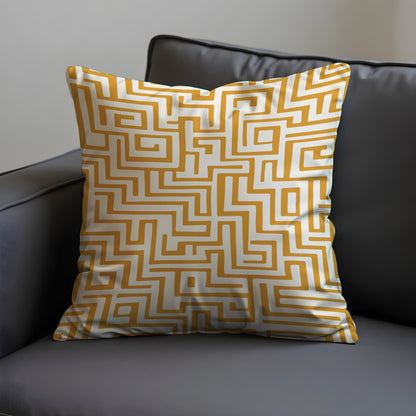 Geometric Maze Cushion Cover, Bold Yellow Abstract Pattern Pillow Case