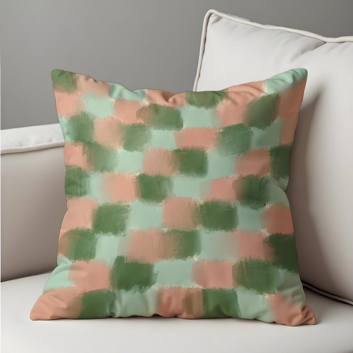 Pastel Green Blush Check Cushion Cover, Pillow Case