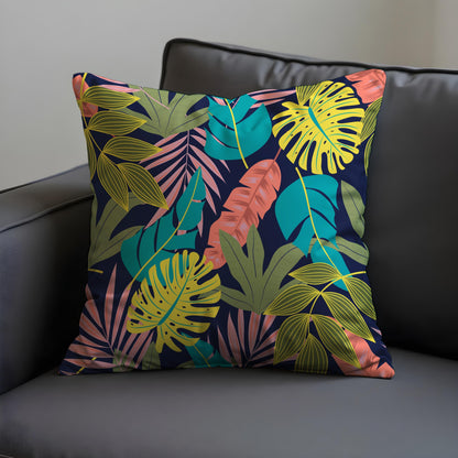 Colorful Tropical Leaf Cushion Cover, Jungle Botanical Pillow Cover