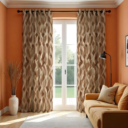 Brown Geometric Curtains, Modern Pattern Custom Drapes