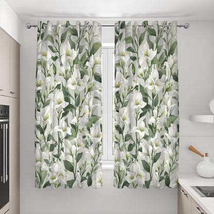 Calla Lily Curtains, White Floral & Green Leaf Drapes