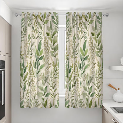 Green Botanical Leaf Curtains, Tropical Nature Custom Drapes