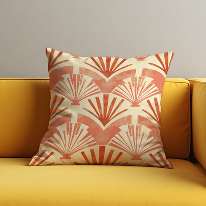 Art Deco Fan Cushion Cover, Terracotta & Cream Traditional Pillow Case