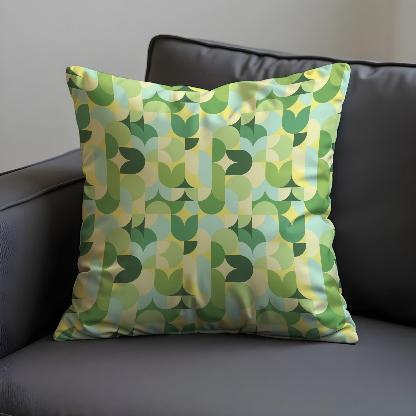Retro Green Geometric Cushion Cover, Mid-Century Modern Abstract Pillow Case