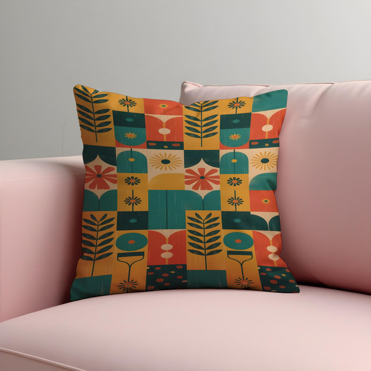 Mid Century Botanical Cushion Cover, Retro Pillow Case