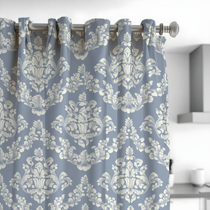 Grey Damask Curtains, Classic Baroque Farmhouse Drapes