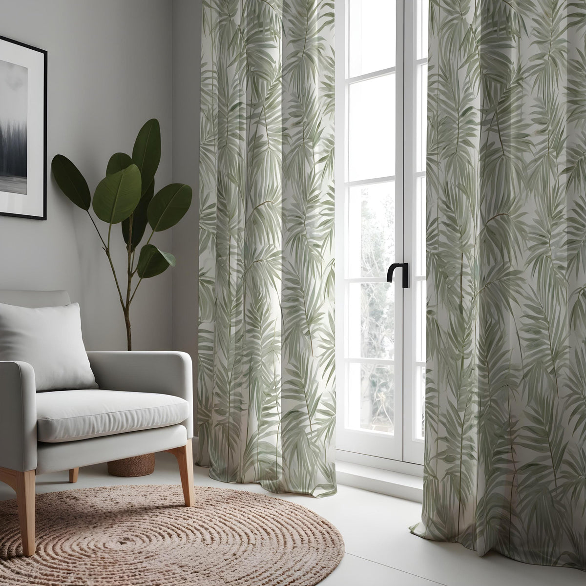 Tropical Green Leaf Curtains, Jungle Print Eyelet Drapes