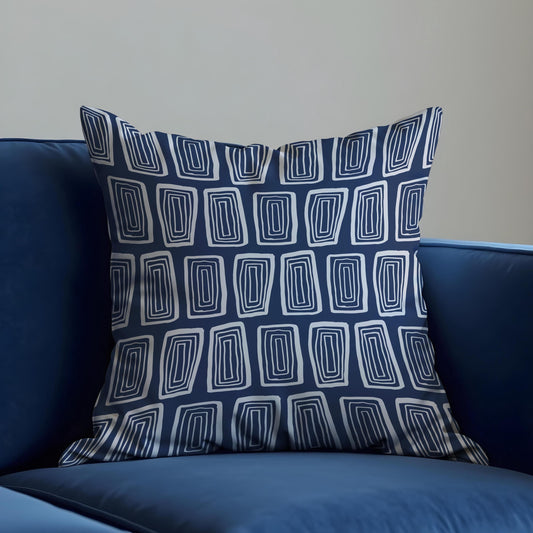 Navy Blue Abstract Cushion Cover, Rectangle Pattern Pillow Case