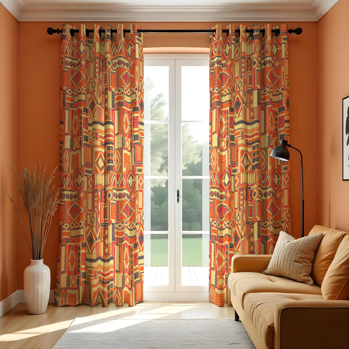 Tribal Boho Curtains, Colorful Aztec Geometric Drapes