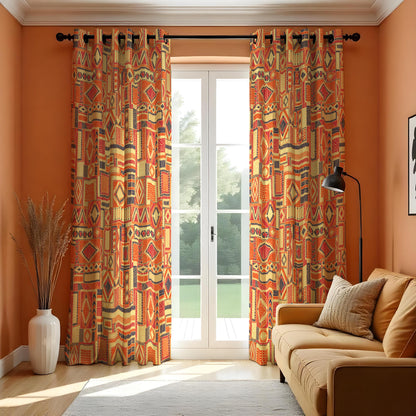 Tribal Boho Curtains, Colorful Aztec Geometric Drapes